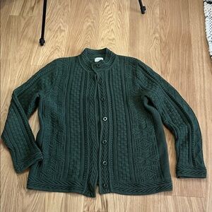 L.L. Bean Women’s Cable Knit 100% Cotton Forest Green Cardigan Sweater  L